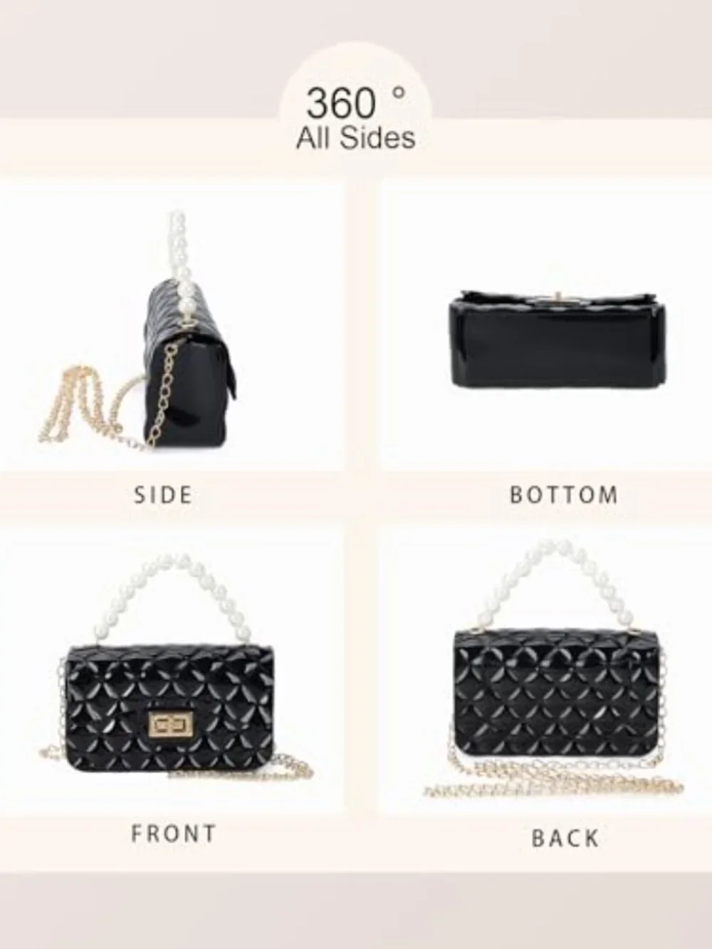 Mini Quilted Crossbody Bag with Pearl Handle Detachable Chain